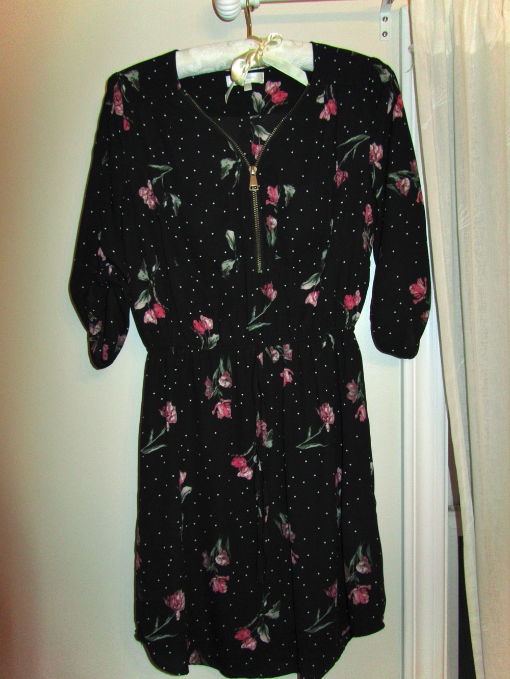 Black Floral Dress with Red & Pink Rose Print